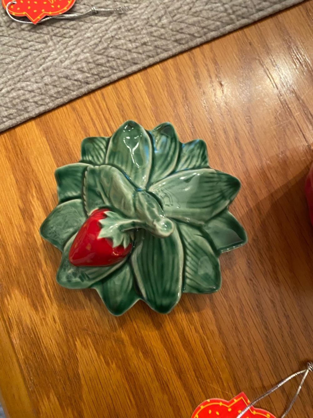 10 Strawberry Street Red Ceramic Strawberry Jar with Green Leaf Lid - Picture 3 of 6